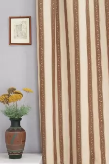  Barna- arany csíkos, virág mintás dekorfüggöny egyedi méretre varrva