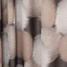 Goa - Sötét szürke alapon barna, ezüst körmintás szatén dekorfüggöny egyedi méretre varrva