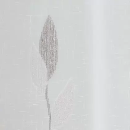 Bonita – Fehér tetra sablet függöny, nyírt, ezüst  levél mintával, ólomzsinóros egyedi méretre varrva