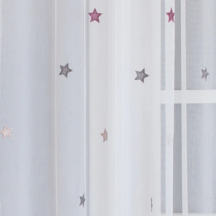 Star-pink – Csillagmintás gyermek sablé függöny, ólomzsinóros egyedi méretre varrva
