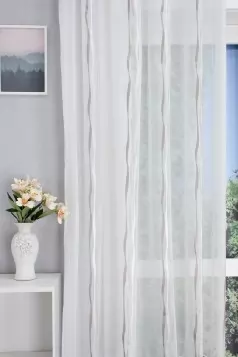 Tiana - Ezüst, bézs, fehér, hullám mintás tetrasablet függöny, ólomzsinóros egyedi méretre varrva