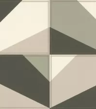 Tört fehér, khakizöld vlies tapéta, Rasch Club 419245, négyzetekbe rendezett állatbőr hatású geometrikus mintával