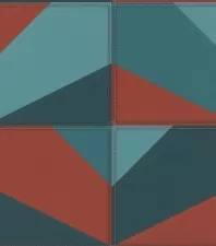Türkiz, vörösesbarna vlies tapéta, Rasch Club 419269, négyzetekbe rendezett állatbőr hatású geometrikus mintával