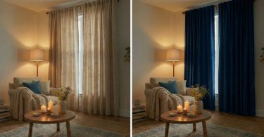 Blackout és Dimout sötétítő függönyök összehasonlítása nappaliban és hálószobában.
