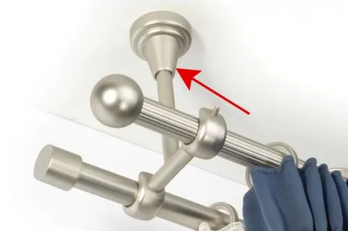 Tartó 16mm-es rúdkarnishoz, mennyezeti nyitott dupla, matt króm színű, 1 db/cs.