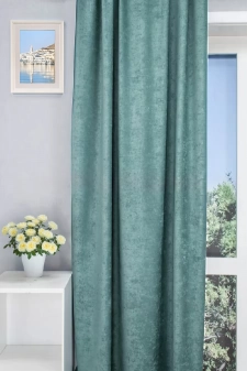 Bársonyos, türkizkék jacquard sötétítő, dekor függöny, Ramon/280/19 egyedi méretre varrva