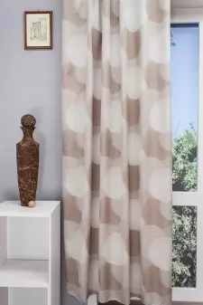 Goa - Bézs alapon capuccino, krém színű körmintás szatén dekorfüggöny egyedi méretre varrva