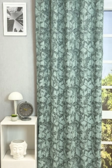 Quadrat - Türkiz színű bársonyos felületű, geometriai mintás, jacquard szövött dekorfüggöny egyedi méretre varrva