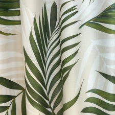 Sapporo - Zöld-bézs színű, páfrány levélmintás, egyoldalon nyomott dimout függöny egyedi méretre varrva