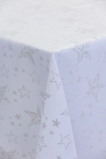 Estrella - Fehér-ezüst színű lurex szálbeszövéses, karácsonyi mintás abrosz és dekor anyag