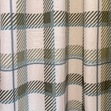 Wilton grid - Bézs alapon kék-zöld kockamintás rusztikus vászon dekor függöny és abrosz anyag egyedi méretre varrva