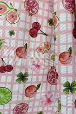 Margarita - Rózsaszín vidám gyümölcsintás dekorfüggöny és abrosz anyag egyedi méretre varrva