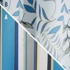 Oldenburg - Kék-szürke-bézs csíkos vagy virágmintás 2 oldalas blackout függöny, min.100x140 cm/db