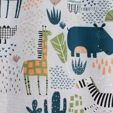 Hippo - halványkék alapon nyomott állatmintás dimout függöny, min.100x150 cm/db