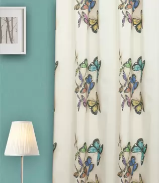 Kémszínű lepkemintás vászon dekorfüggöny, min.100x150 cm/db