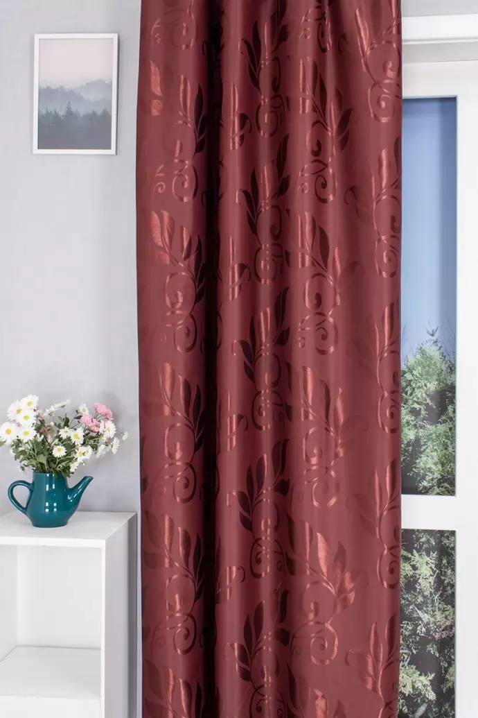 Bordó, nagy levélindás blackout függöny, min.100x150 cm/db