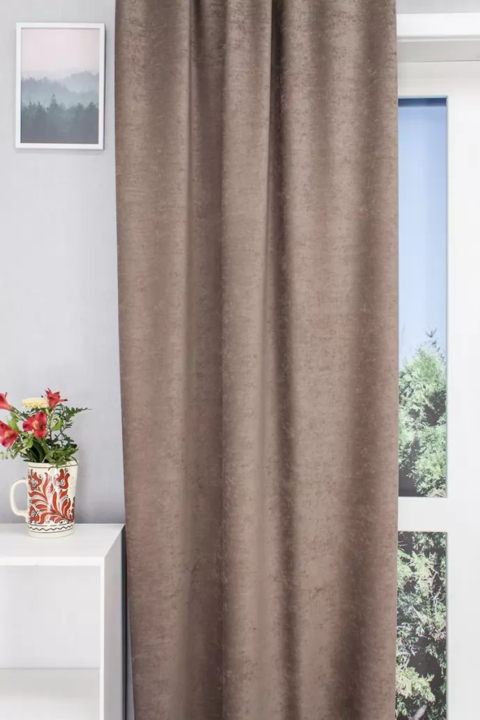 Ramon/280/07 - Bársonyos, barnás jacquard sötétítő, dekorfüggöny, min.100x150 cm/db