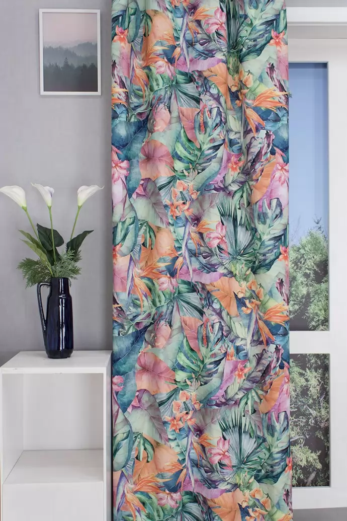 Dzsungel mintás, színes vászon dekor függöny 140 cm, min.100x150 cm/db