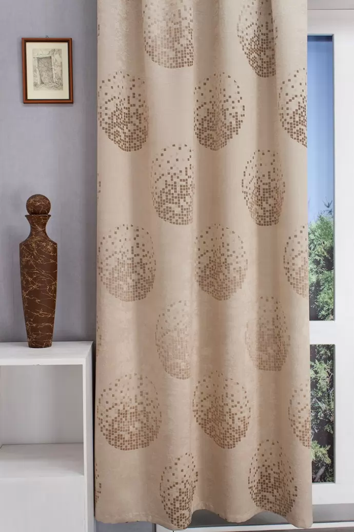 Bézs, arany színű, kör mozaikos szatén dekor függöny, min.100x150 cm/db