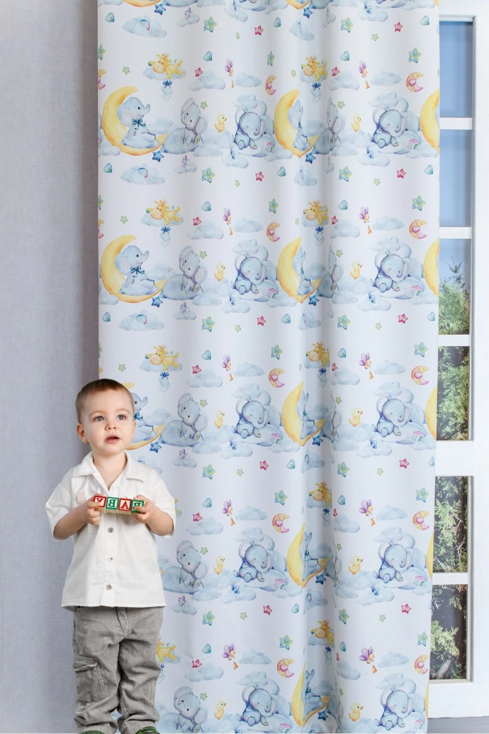 Bambini – Elefántmintás dimout gyerekszobai sötétítő függöny, min.100x150 cm/db