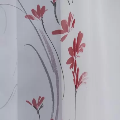 Cintia - Nyomott vörös virágmintás voile függöny egyedi méretre varrva
