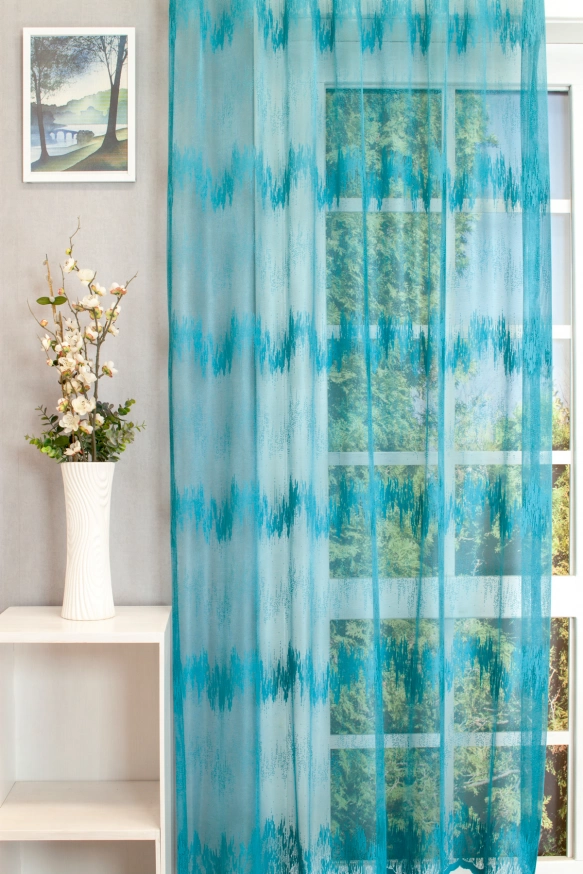 Elmosódott hullámmintás, bordűrös,türkiz jacquard függöny  NT1723-260 kék