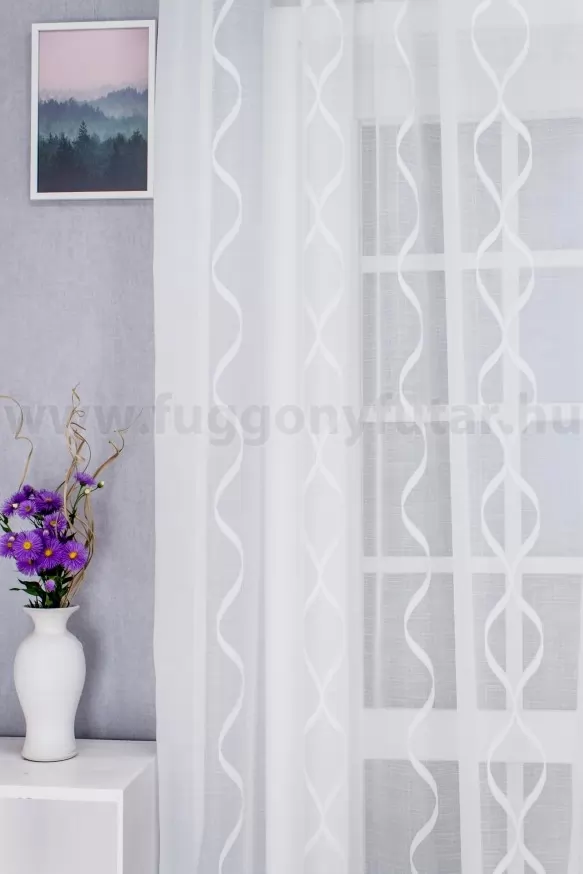 Allium - Fehér hullám mintás nyírt sable függöny 1010040305