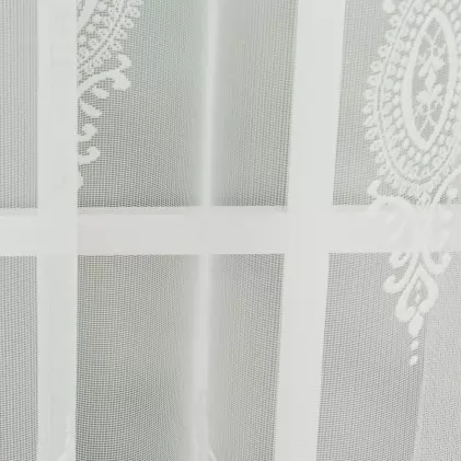 Barokk mintás, tört fehér bordűrös jacquard függöny egyedi méretre varrva