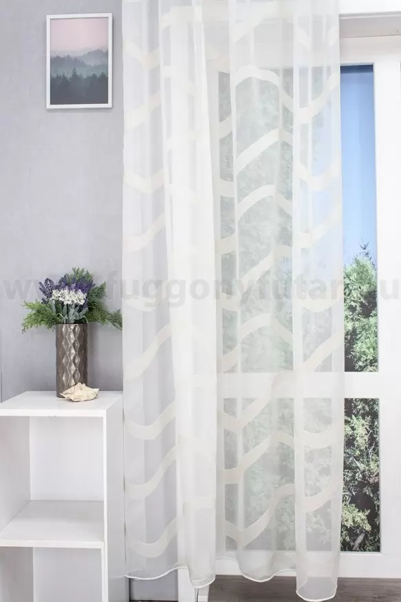 Bézs hullám mintás tört fehér voile függöny 1070259434
