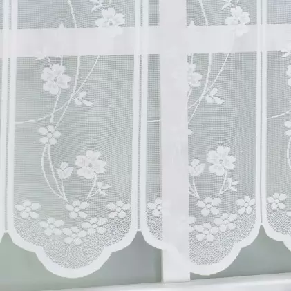Fehér virág mintás  jacquard vitrázs függöny egyedi méretre varrva