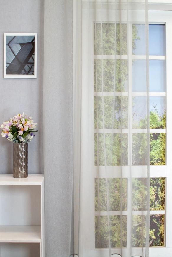 Nara – Apró pontos szürke Jacquard függöny, ólomzsinóros Nara/300/04