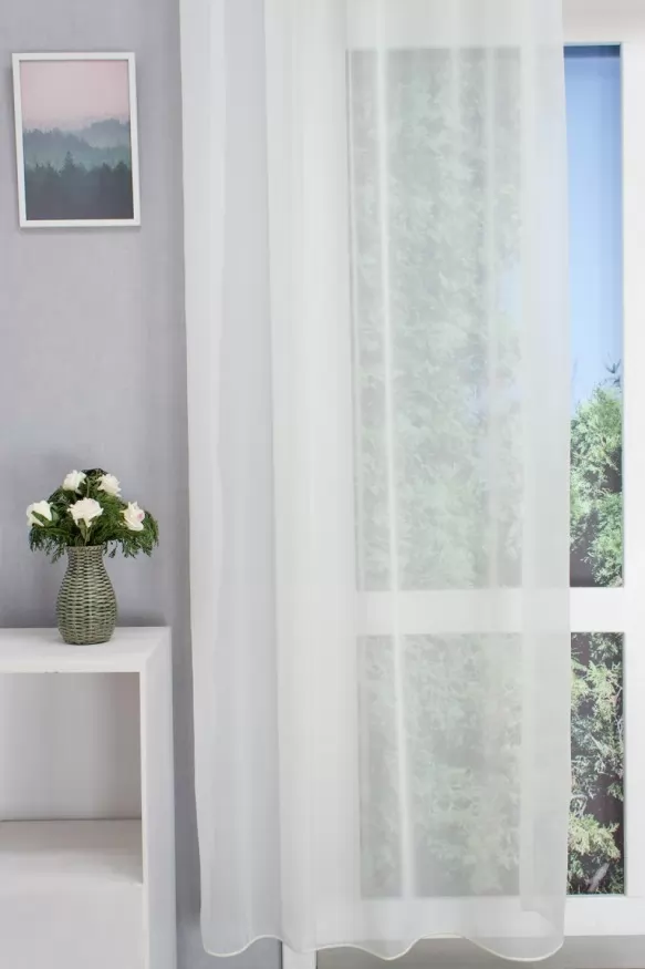 Finom szálú, puha, ekrü színű, sablet függöny, ólomzsinóros B2220-EKRI-300