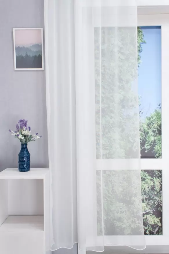 Fényes fehér sable függöny, ólomzsinóros D21630-01-300