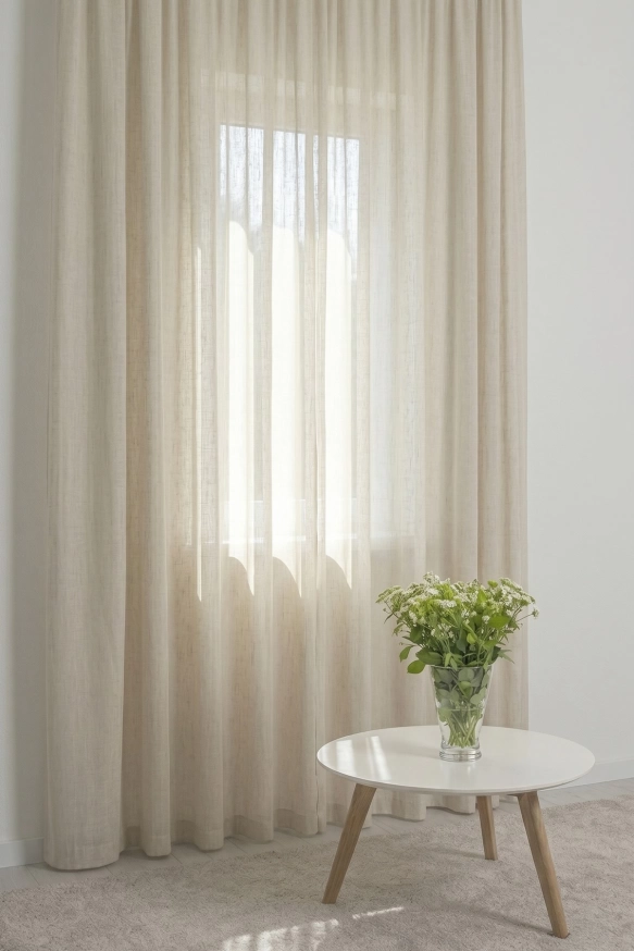 Kathrin-Törtfehér színű 12% len tartalmú sablé függöny, szálbeszövésekkel Kathrin/290/07