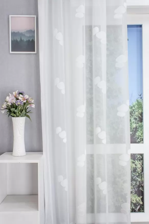 Fehér, kavics mintás tetra sablet függöny , ólomzsinóros 61132/180/101