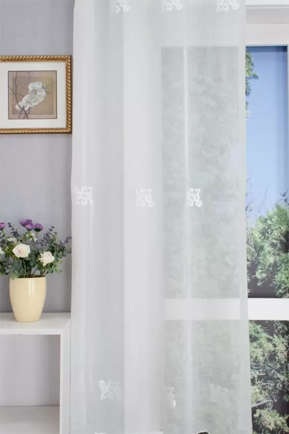 Elszórt spirál mintás ecrü gyűrt voile függöny 6309 ecrü gyűrt voile/180