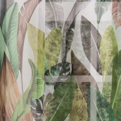 Blanche - Zöld leveles, dzsungel mintás voile függöny, ólomzsinóros egyedi méretre varrva