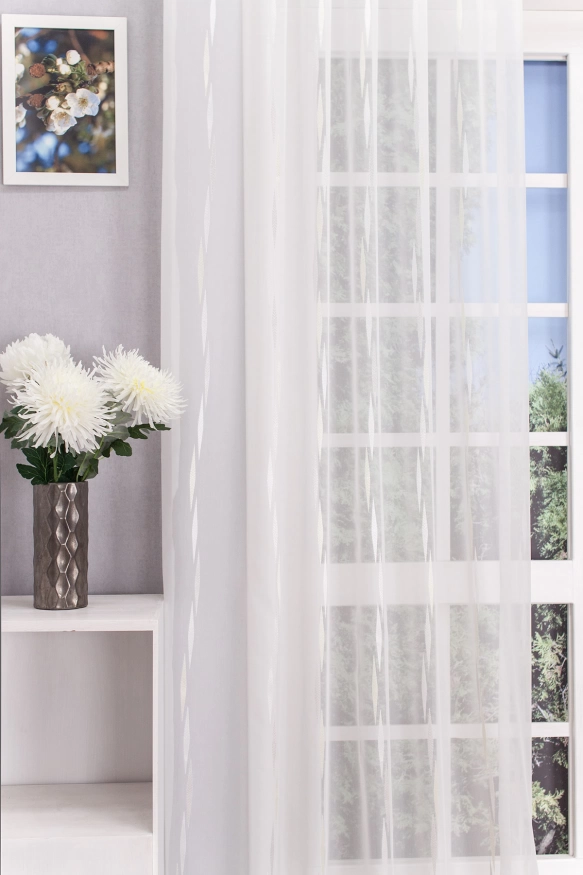 Kansas - Szőtt, nyírt,  tört fehér, vajsárga rombusz mintás sablet függöny , ólomzsinóros, 210cm  Kansas/290/12