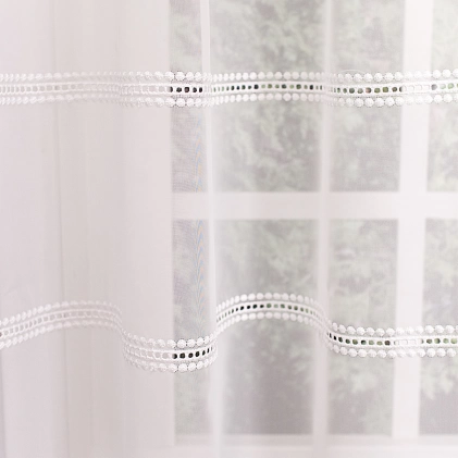 Trento - fehér, bordűrös, lyukhímzéses , voile függöny  210 cm egyedi méretre varrva