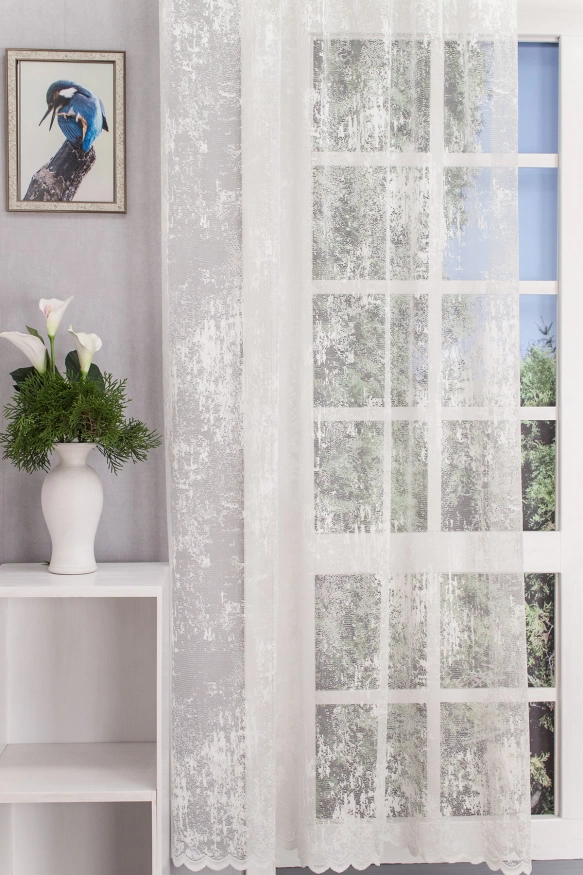 Bordűrös szórt mintás, ecrü színű jacquard függöny Szamos/285/12
