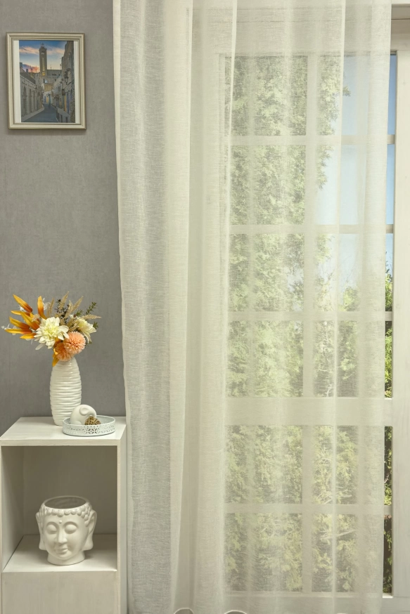 Gala - Ecrü színű nyírt sablet függöny rusztikus szálbeszövésekkel Gala/300/02