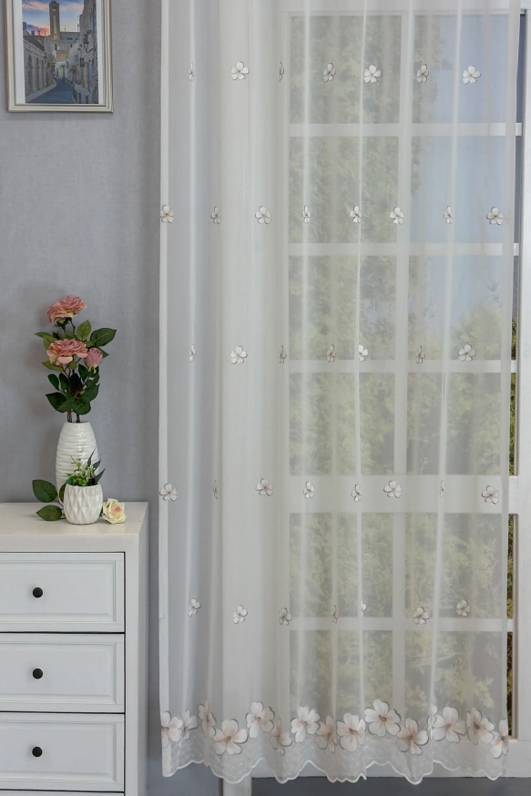 Szumida-Elefántcsont színű hímzett virágos batiszt függöny 1010090132