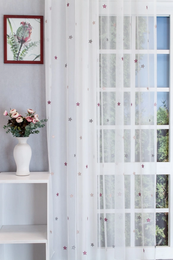 Star-pink – Csillagmintás gyermek sablé függöny, ólomzsinóros STAR/300-402