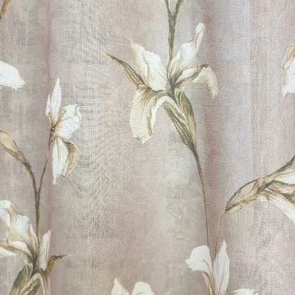 Titanilla - Púder rózsaszín alapon barna nyomott virágmintás sablé függöny egyedi méretre varrva