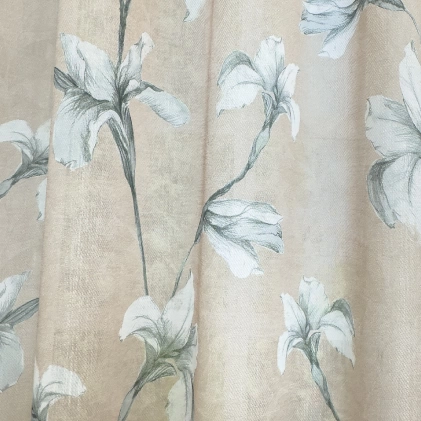 Titanilla - Krémszínű alapon szürke nyomott virágmintás sablé függöny egyedi méretre varrva