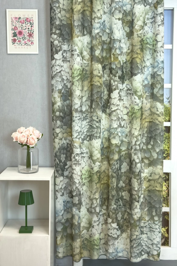 Marva- Zöld színű nyomott virágmintás batiszt függöny Marva/305/03