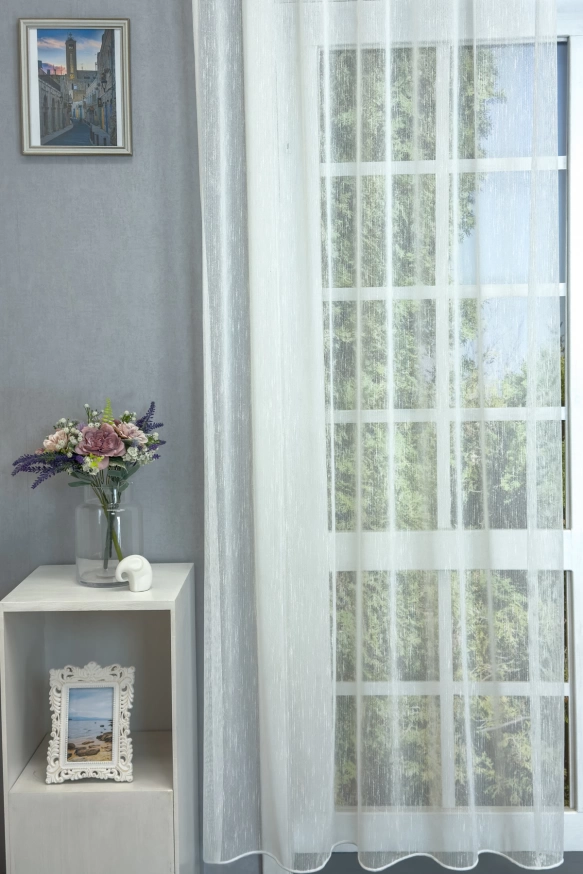 Lübeck-Ecrü színű noppos szálbeszövéses jacquard függöny Lübeck/300/12