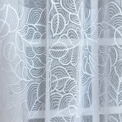 Bihar - Fehér színű, levélmintás, bordűrös jacquard függöny egyedi méretre varrva