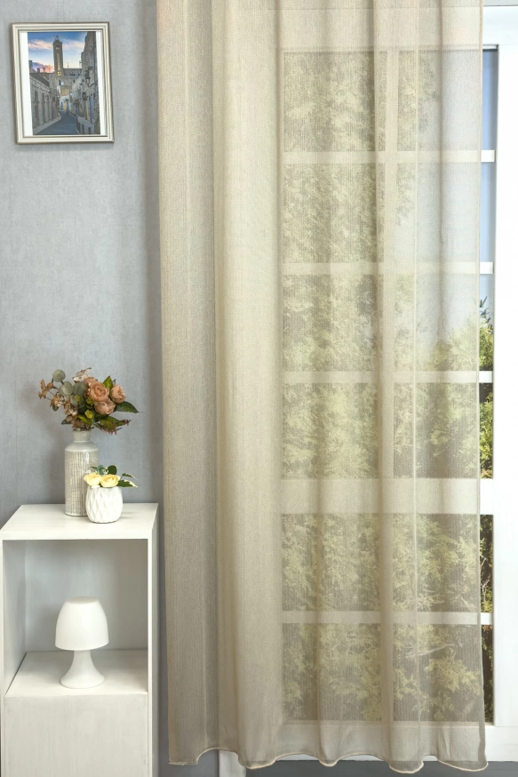 Rosemary - Világosbarna színű selymes fényű jacquard függöny Rosemary/300/05