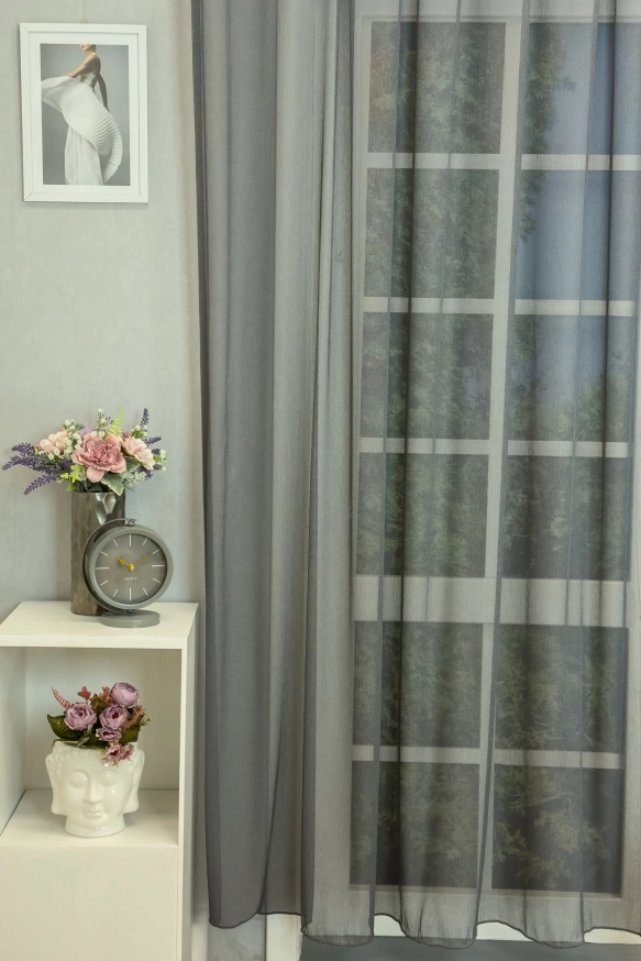 Rosemary - Sötétszürke selymes fényű jacquard függöny Rosemary/300/06